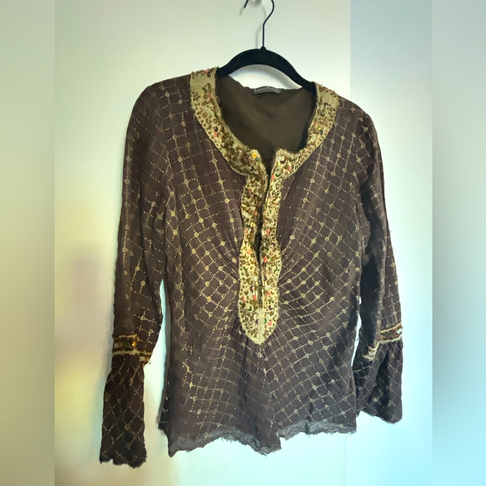 Exquisite Vintage Easton Pearson Silk Embellished Top Size Small